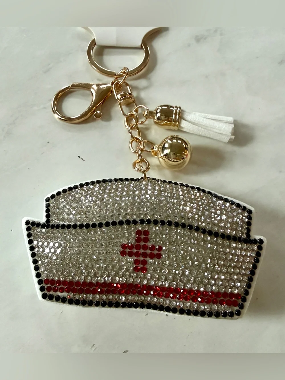 ✨ NWT Puffy Rhinestone Nurse Hat Keychain Bag Charm